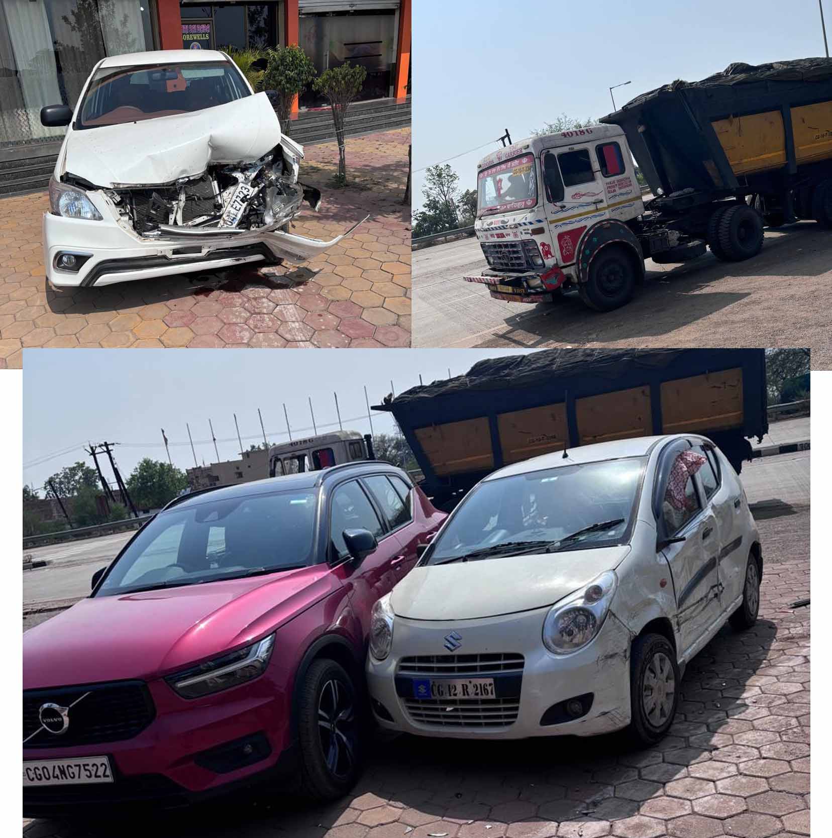 बिलासपुर हाईवे पर बेकाबू ट्रक ने खड़ी इनोवा के साथ दो और कारों को मारी टक्कर