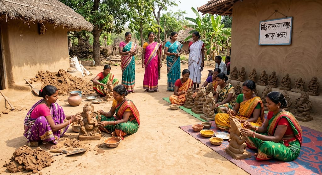 गणेशोत्सव में बस्तर की महिलाओं का कमाल, इको-फ्रेंडली मूर्तियां बेचकर कमाए 1.80 लाख रुपये….